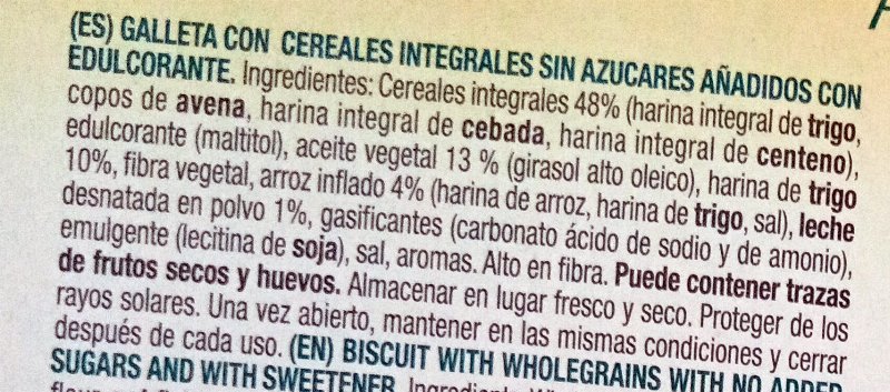Foto da lista de ingredientes