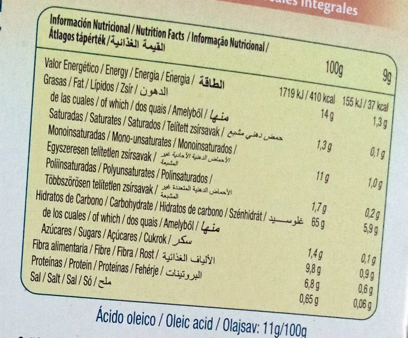 Foto da tabela nutricional
