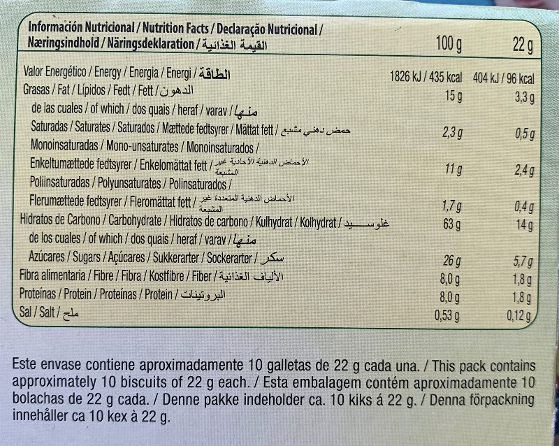 Foto da tabela nutricional