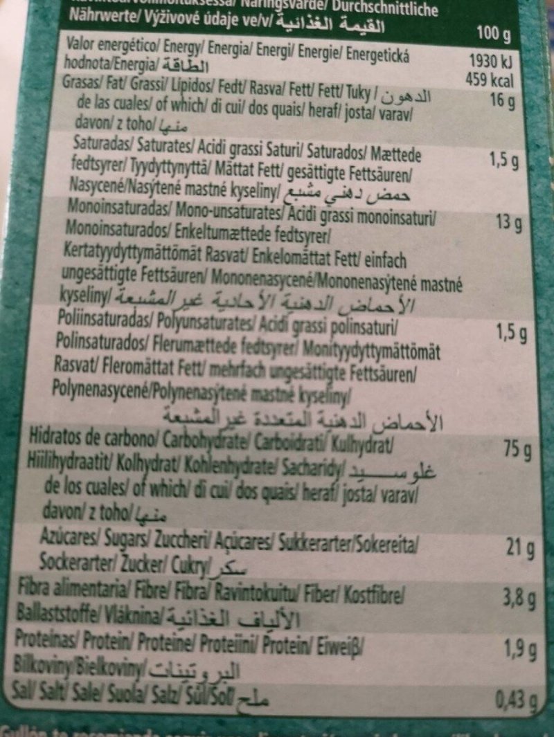 Foto da tabela nutricional