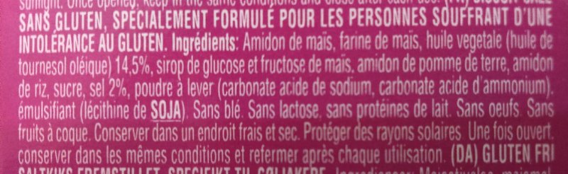 Foto da lista de ingredientes