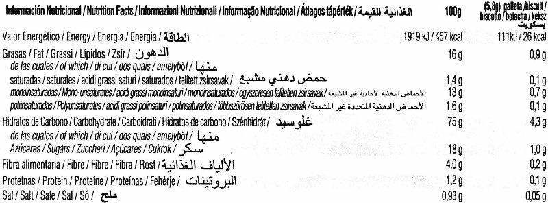 Foto da tabela nutricional