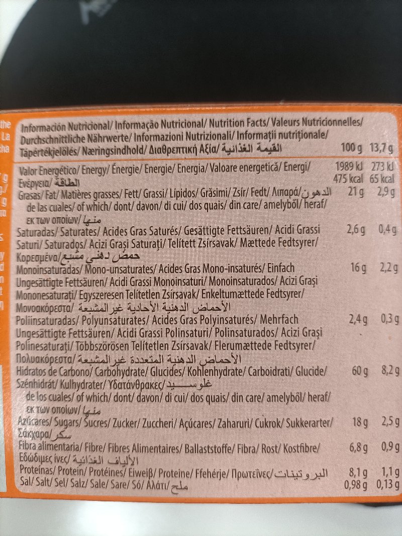 Foto da tabela nutricional