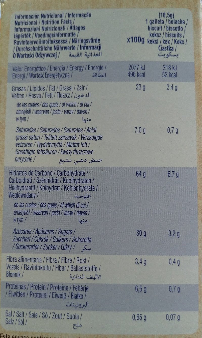 Foto da tabela nutricional