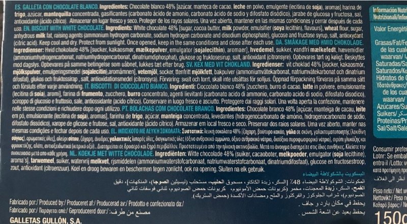 Foto da lista de ingredientes