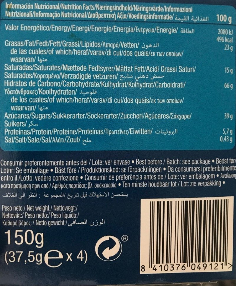 Foto da tabela nutricional