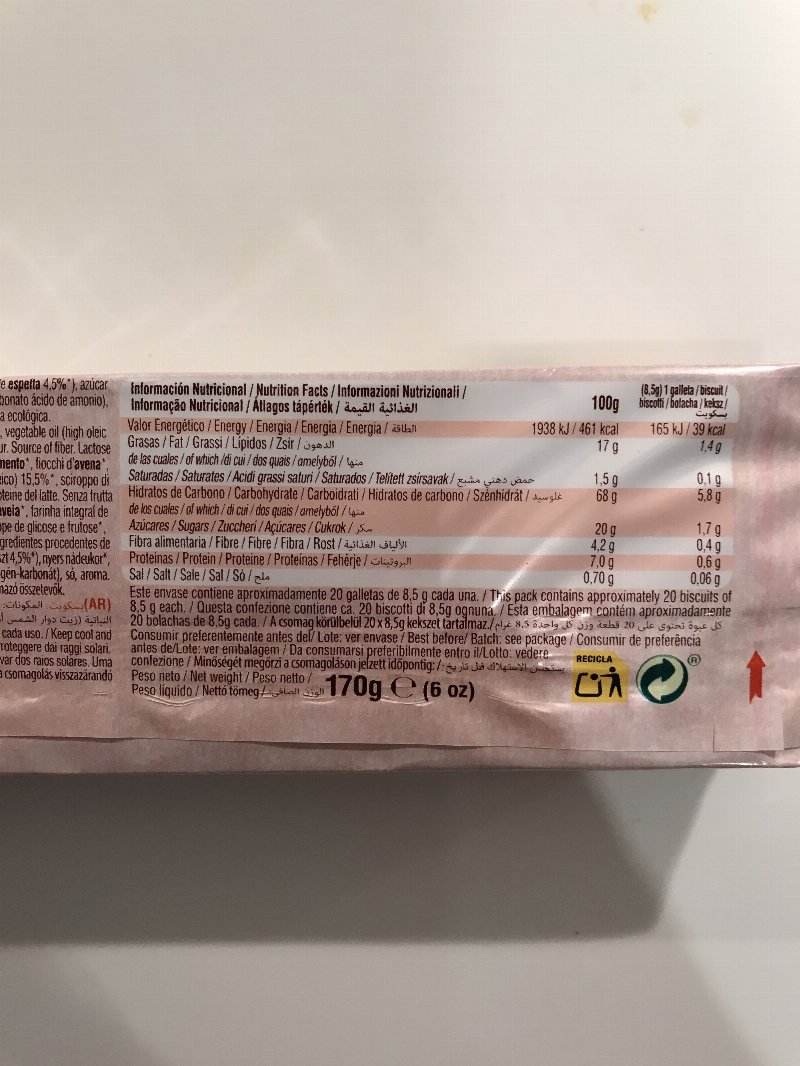 Foto da tabela nutricional