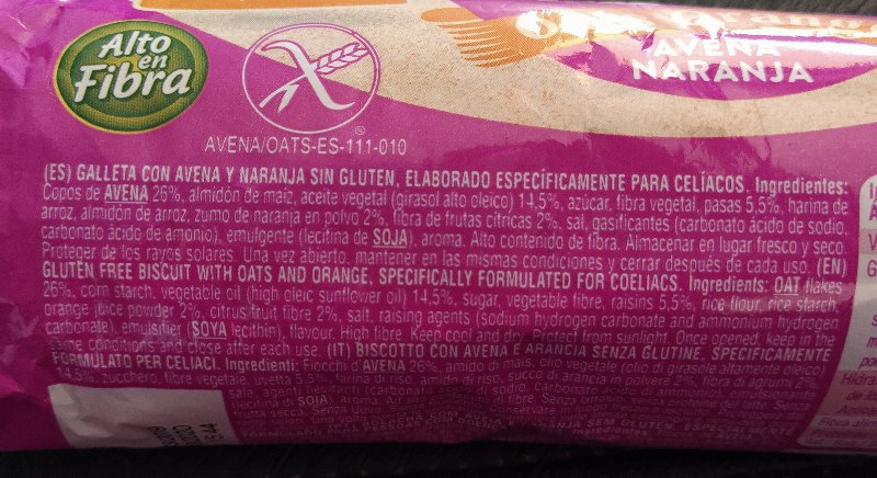 Foto da lista de ingredientes