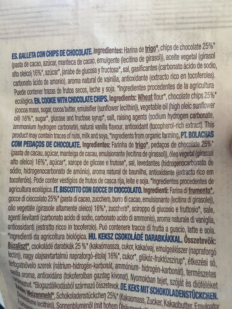 Foto da lista de ingredientes