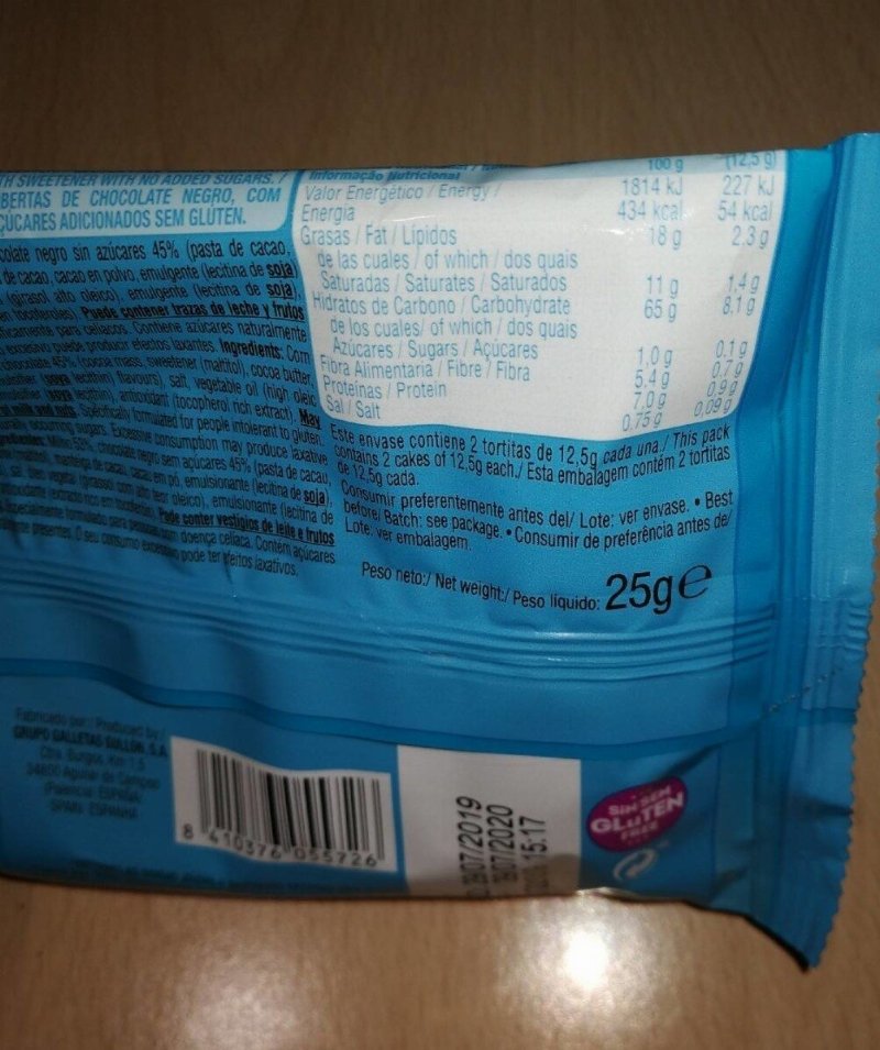 Foto da tabela nutricional