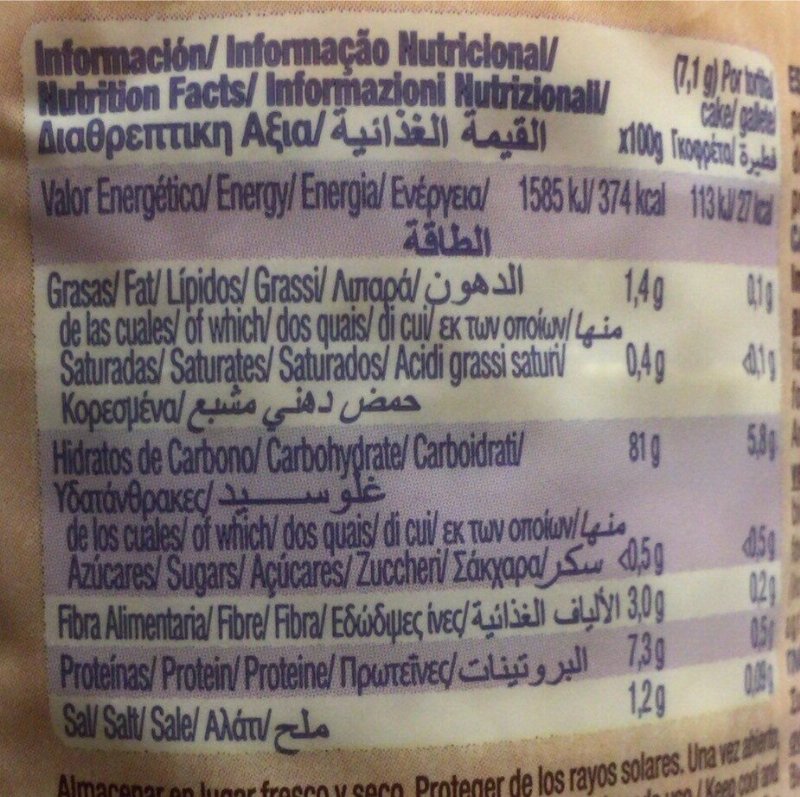 Foto da tabela nutricional