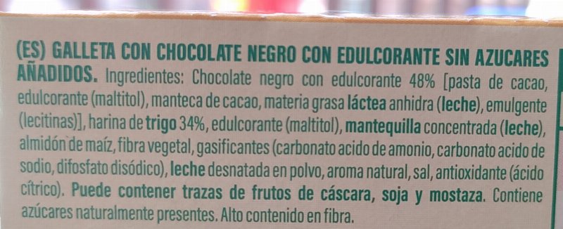 Foto da lista de ingredientes