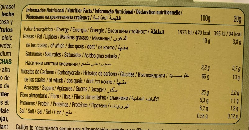 Foto da tabela nutricional