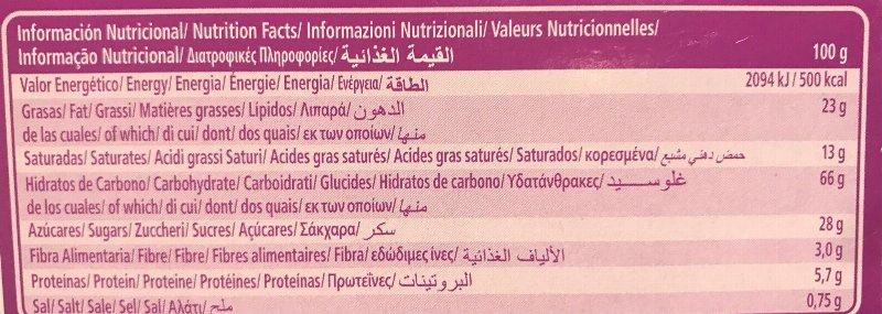 Foto da tabela nutricional