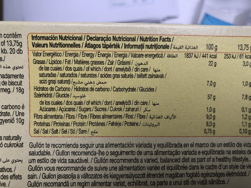 Foto da tabela nutricional