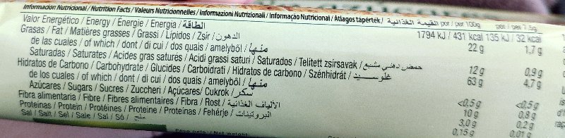 Foto da tabela nutricional