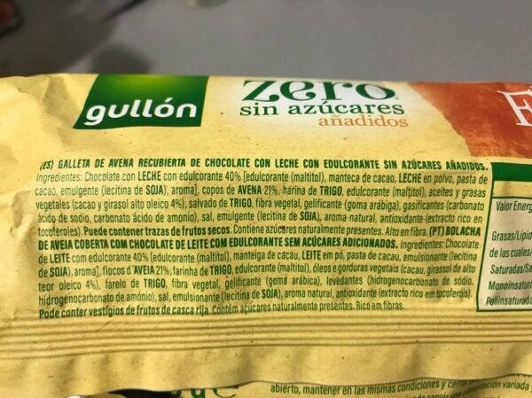 Foto da lista de ingredientes