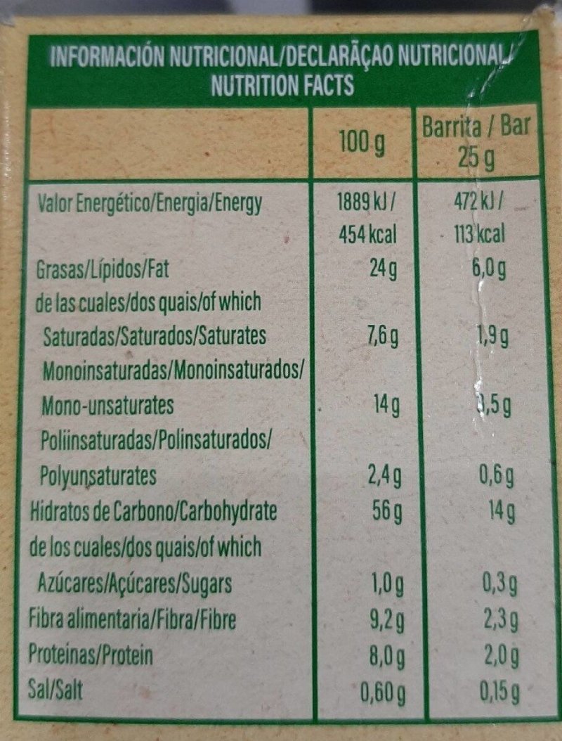 Foto da tabela nutricional