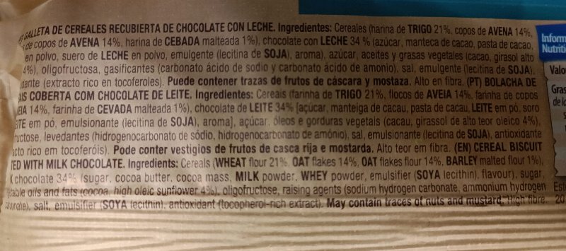 Foto da lista de ingredientes