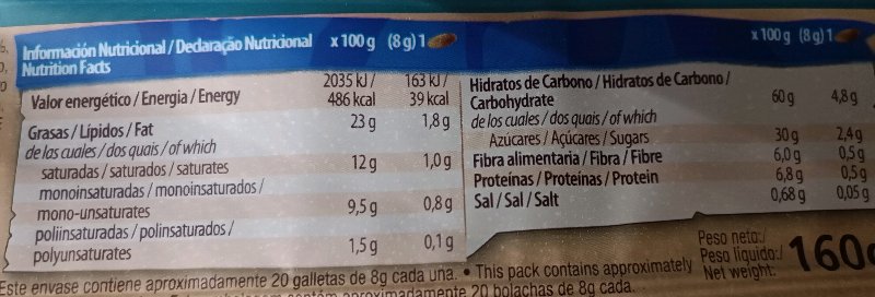 Foto da tabela nutricional