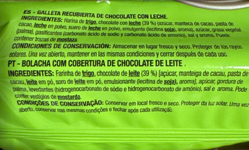 Foto da lista de ingredientes