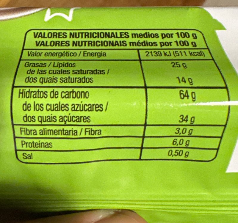 Foto da tabela nutricional