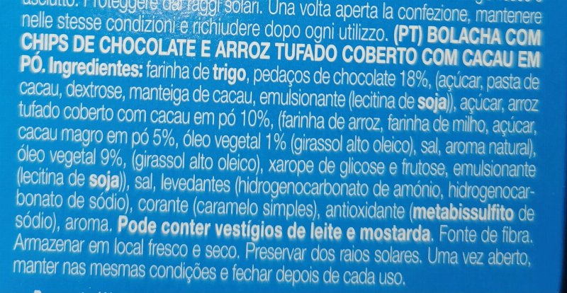 Foto da lista de ingredientes