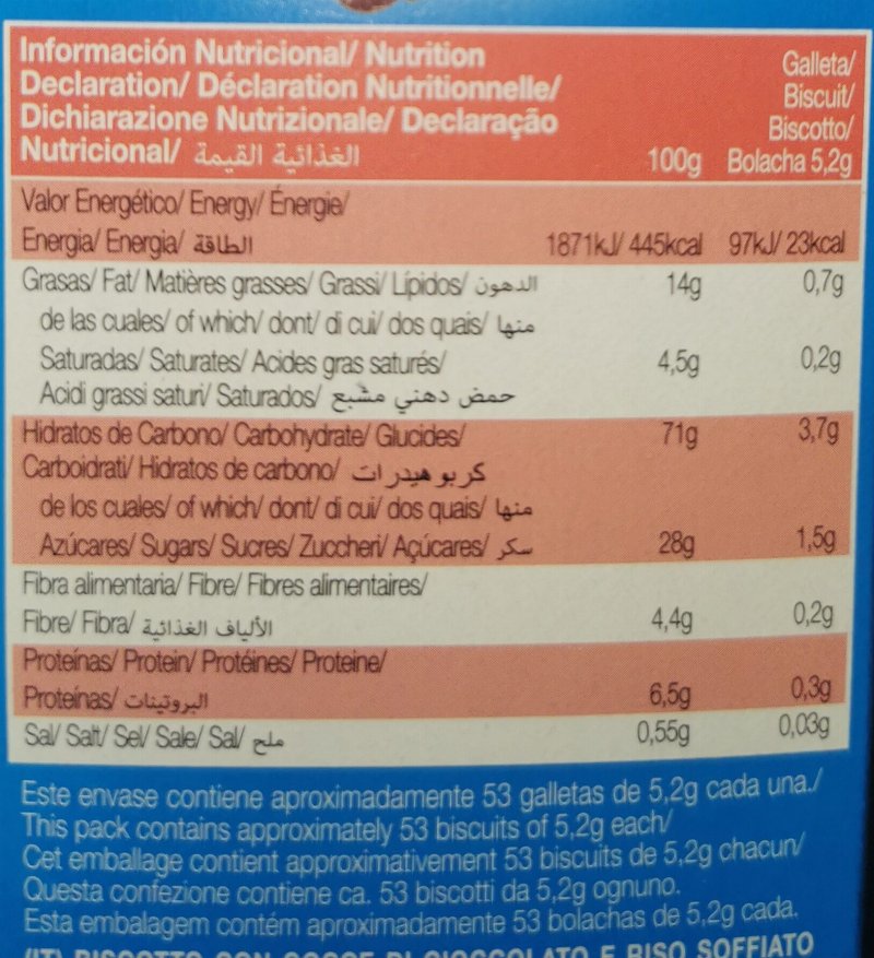 Foto da tabela nutricional