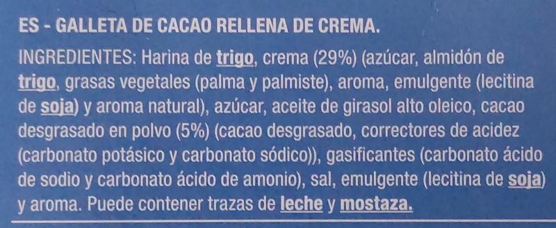 Foto da lista de ingredientes