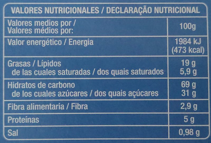 Foto da tabela nutricional