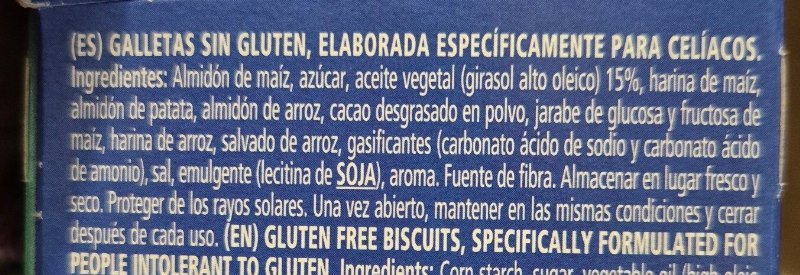 Foto da lista de ingredientes