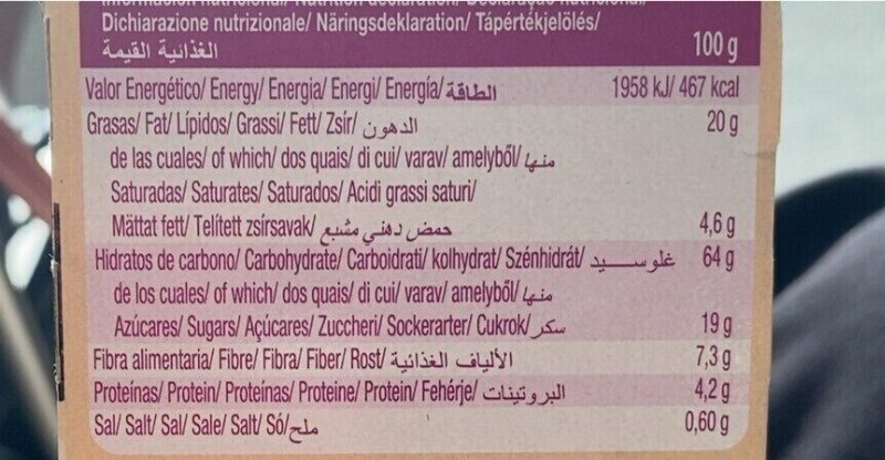 Foto da tabela nutricional