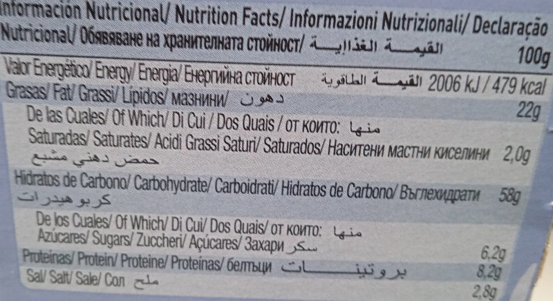 Foto da tabela nutricional