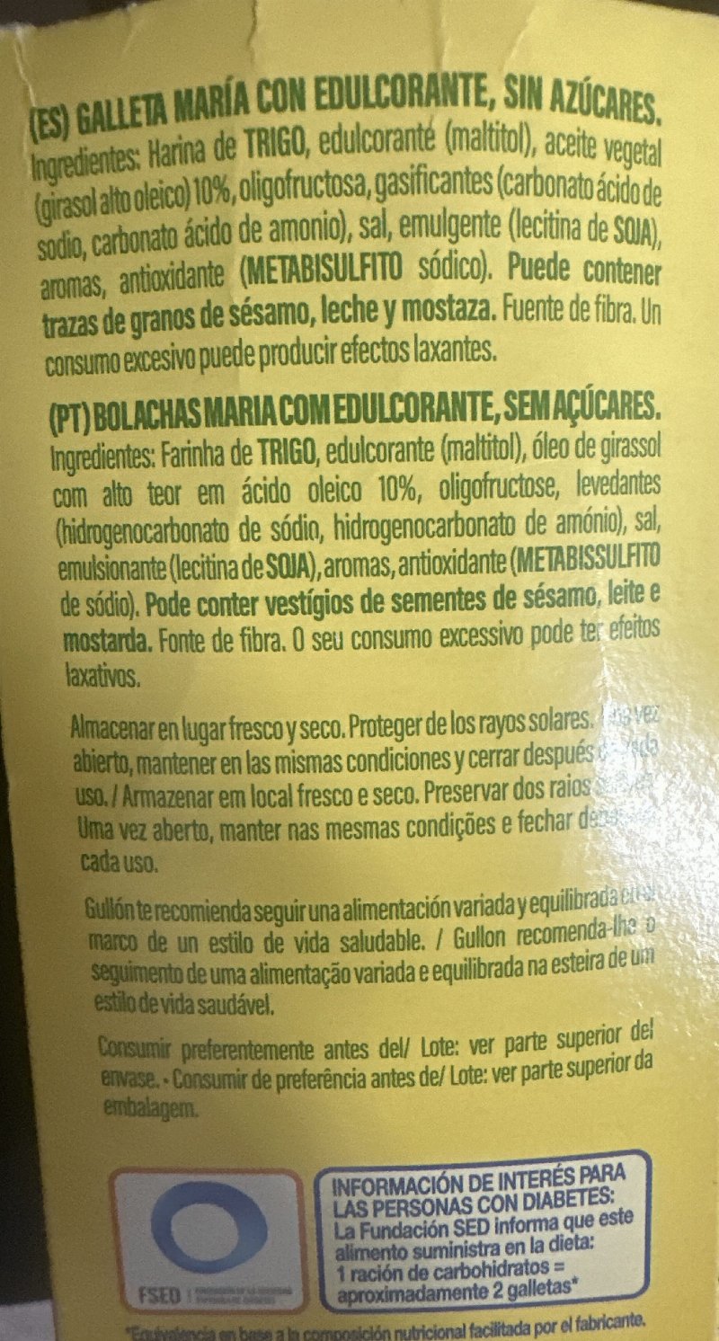 Foto da lista de ingredientes
