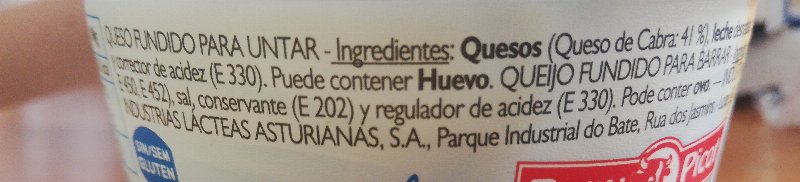 Foto da lista de ingredientes
