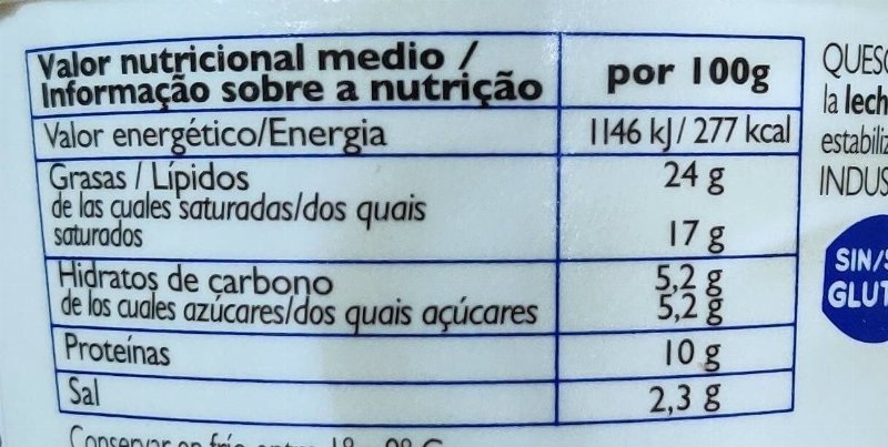 Foto da tabela nutricional