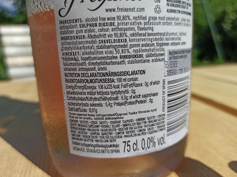 Foto da tabela nutricional