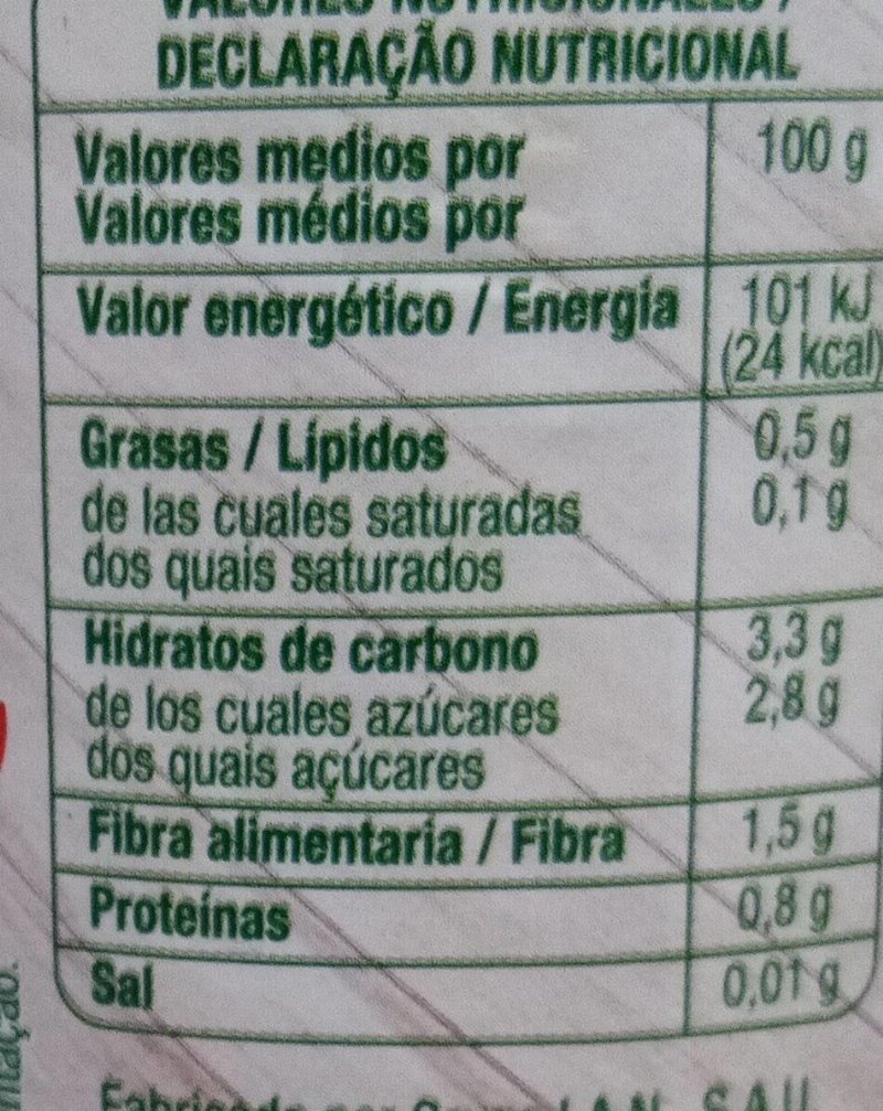 Foto da tabela nutricional