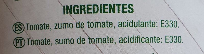 Foto da lista de ingredientes