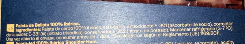 Foto da lista de ingredientes
