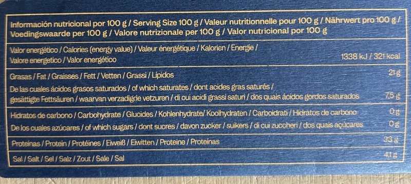 Foto da tabela nutricional