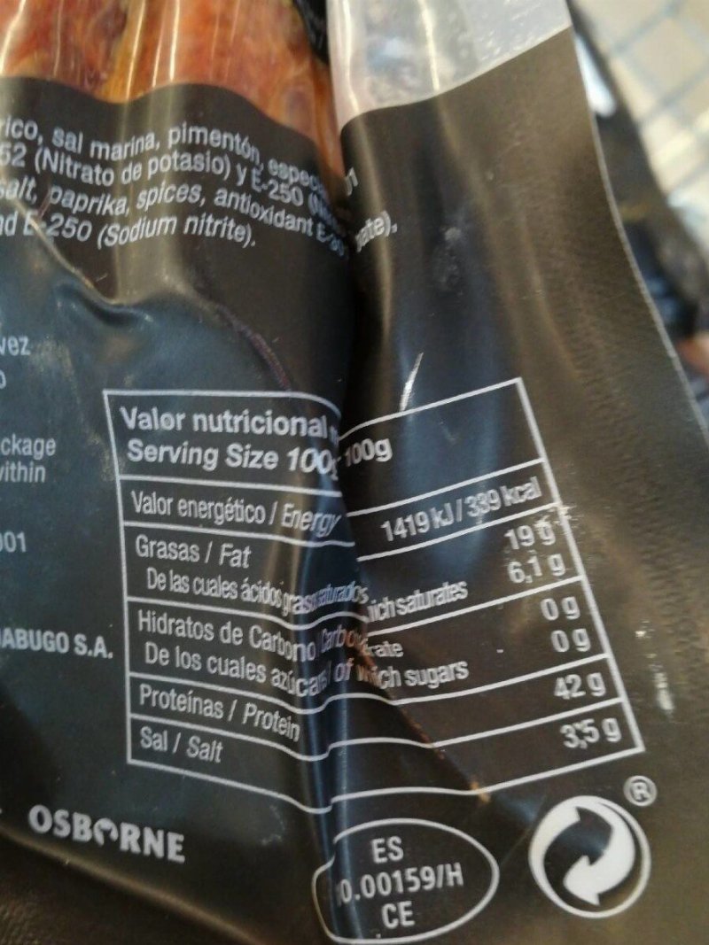 Foto da tabela nutricional