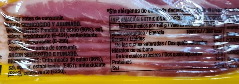 Foto da tabela nutricional