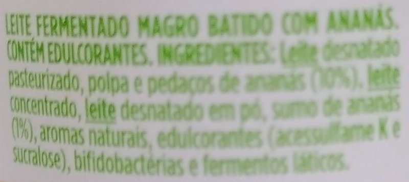 Foto da lista de ingredientes