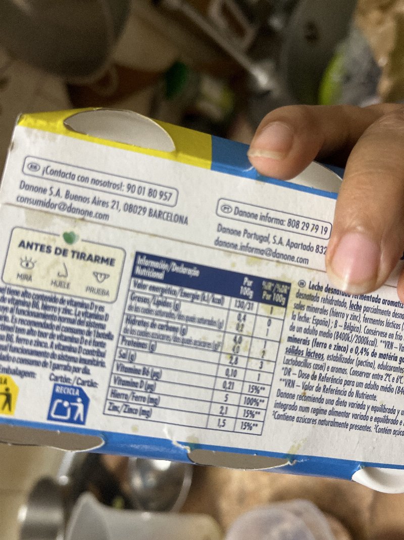 Foto da lista de ingredientes