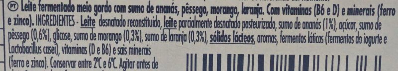 Foto da lista de ingredientes