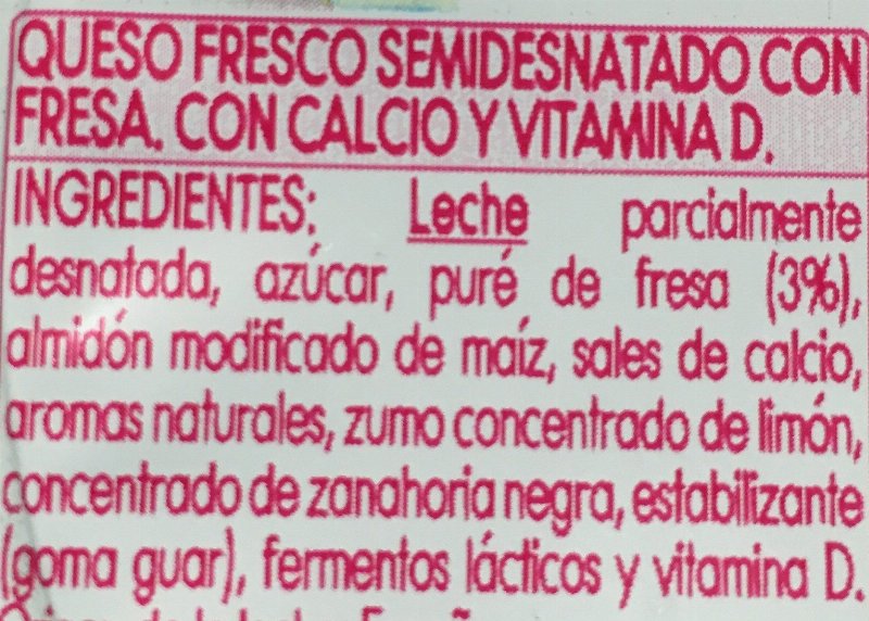 Foto da lista de ingredientes