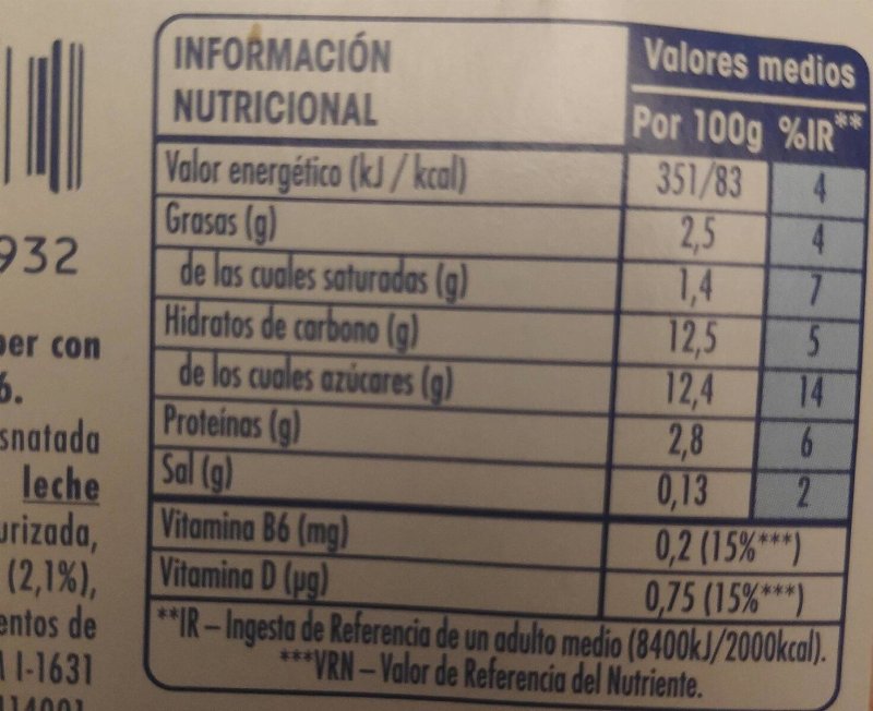 Foto da tabela nutricional