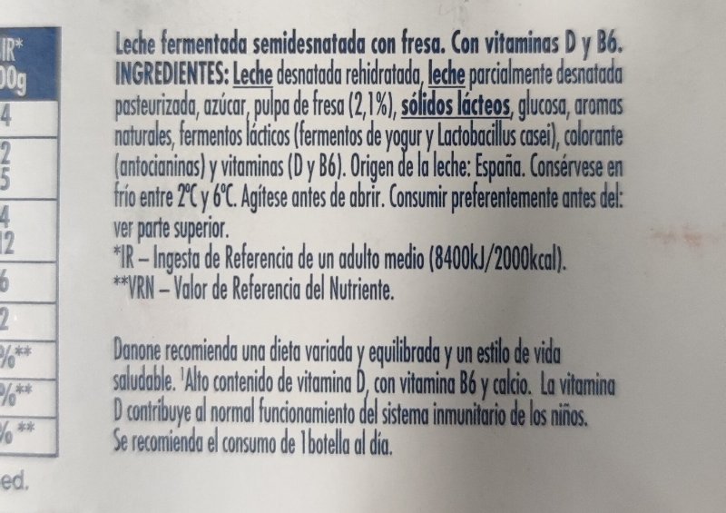 Foto da lista de ingredientes
