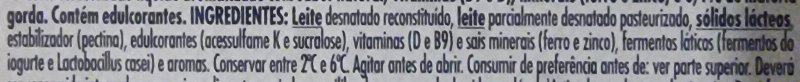 Foto da lista de ingredientes